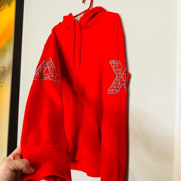 Armani Exchange Red A x E Patches Elbow Hooded Sweatshirt Size Small - Picture 4 of 9